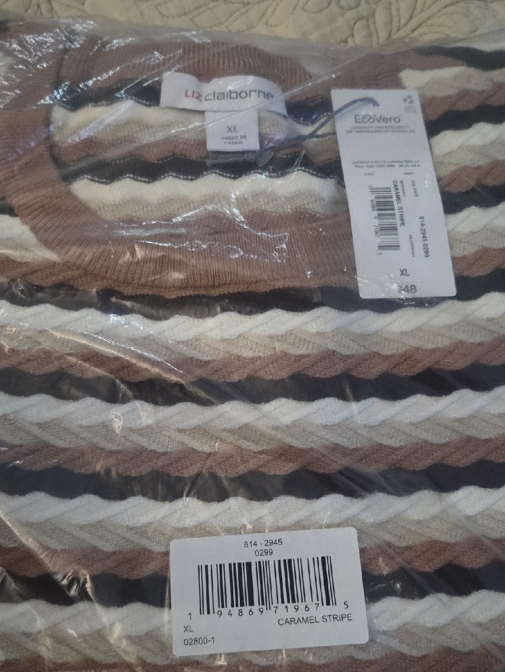 Liz Claiborne Brown and Cream Striped Knit Top